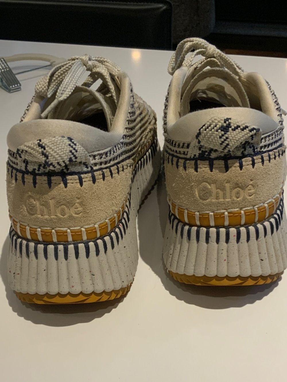 Chloé Womens size 39 Cream & Navy Accent Sneakers